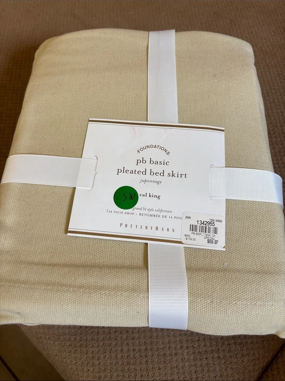 NWT Pottery Barn PB Basic Pleated Bed Skirt Cal King Ivory 14” Drop Cotton